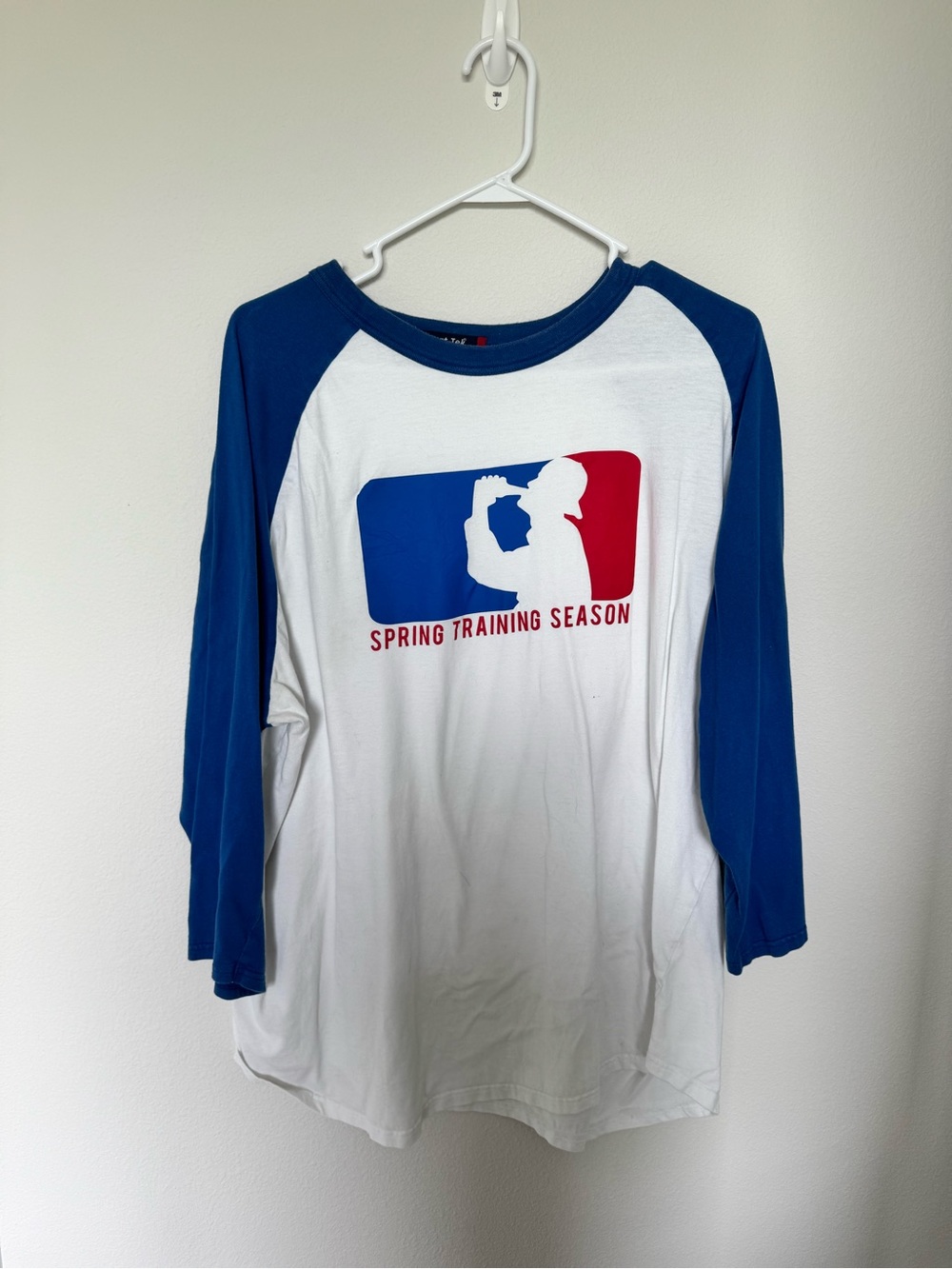 MLB Raglan Tee in White and Blue with Red Logo